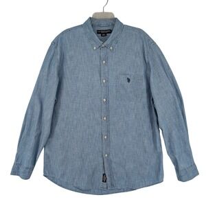 US Polo Assn Mens XL Blue Long Sleeve Button Down Shirt Chambray Style Cotton